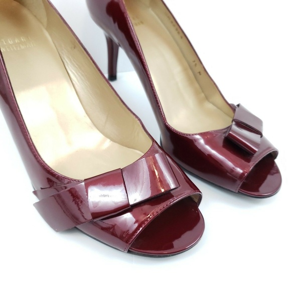👠 Stuart Weitzman, Burgundy Bow Open-Toe Heels - Picture 7 of 10